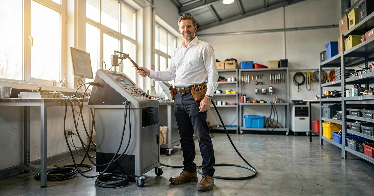 Consultor de soldadura experimentado en un taller de soldadura moderno